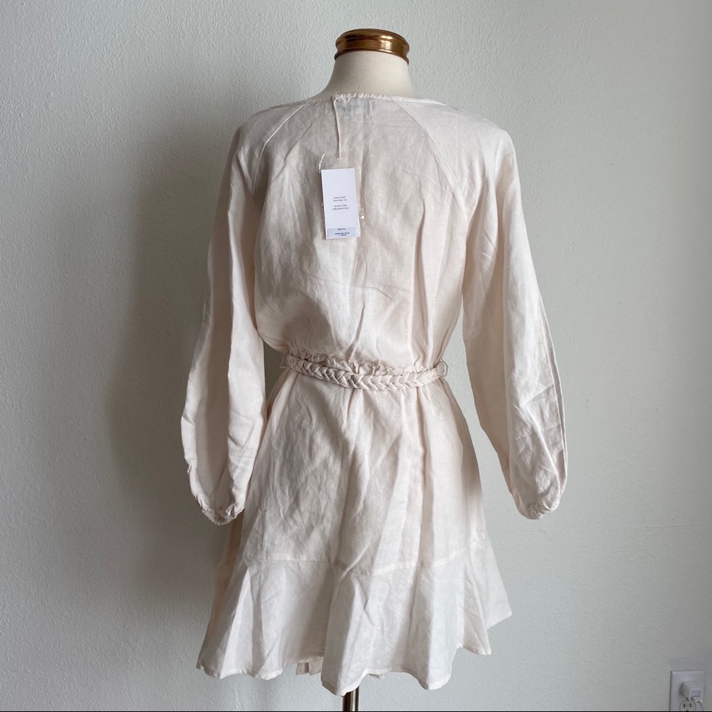 Apiece Apart | Sabine Mini Ivory Linen Wrap Tie Cotton Dress - Picture 6 of 8